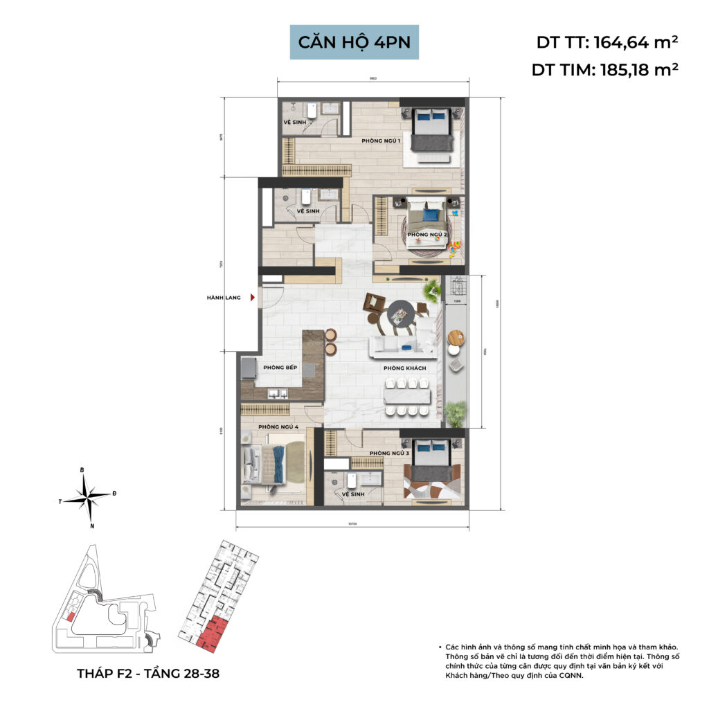 Thiết kế căn hộ 4 ngủ - Sun Feliza Suites