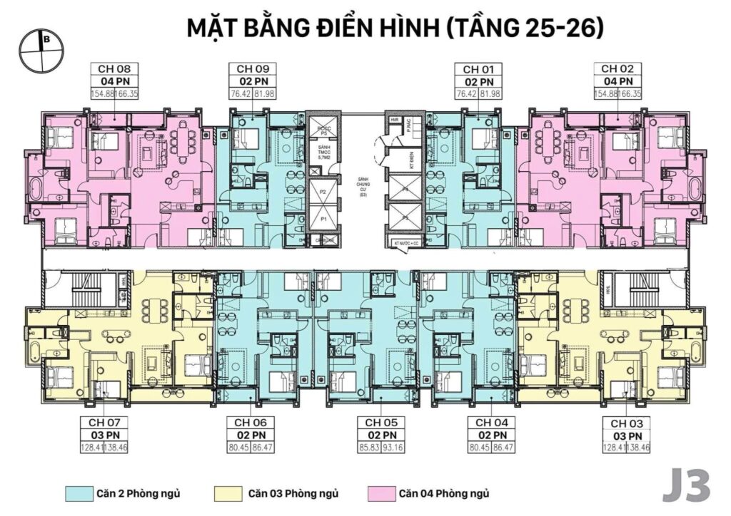 Mặt bằng tòa J3 Jade Square Cổ Nhuế tầng 25-26