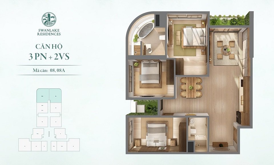 Căn góc 3 ngủ view trực diện hồ Thiên Nga