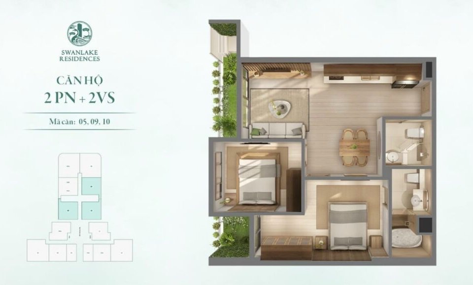 Căn hộ 2 phòng ngủ 65 – 67m2 Căn hộ 2 phòng ngủ 65 – 67m2