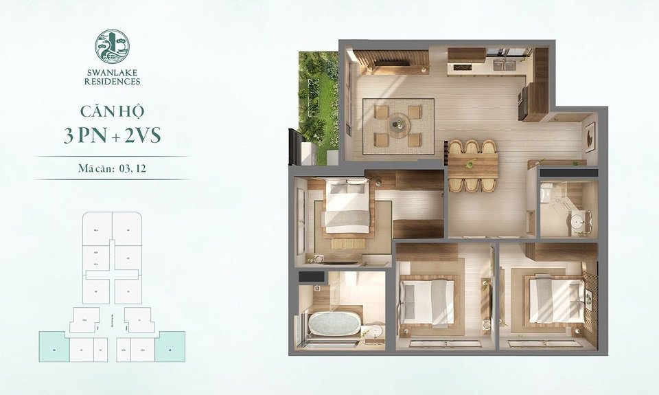 Căn hộ góc 3 phòng ngủ