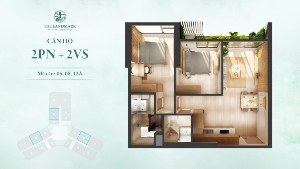 Thiết kế căn hộ 2 phòng ngủ 72m2