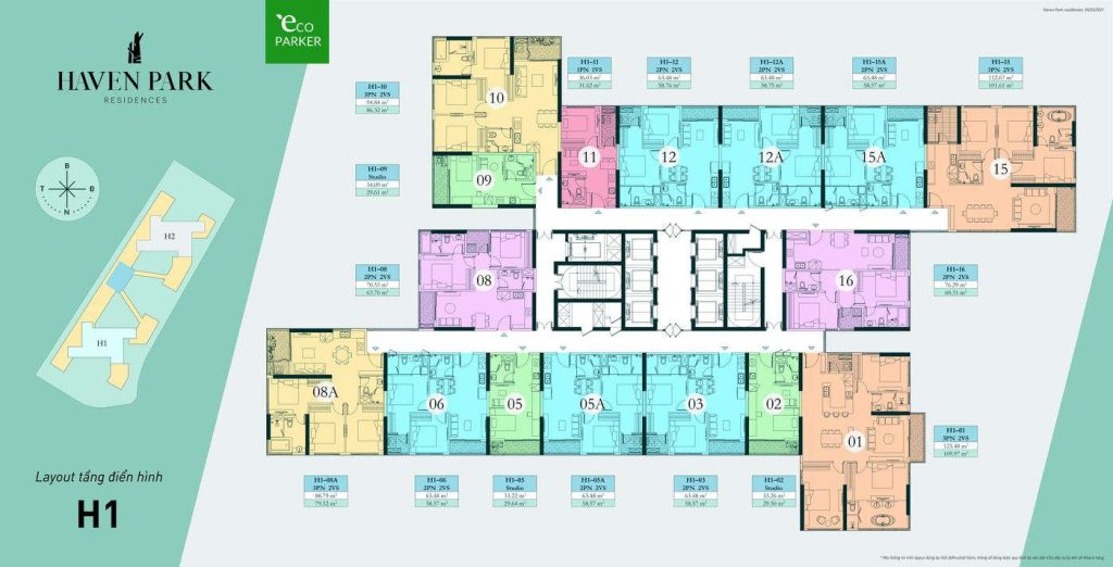 Layout Mặt bằng toà H1 - Haven Park