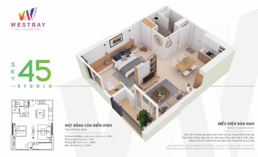 Mặt bằng căn hộ Sky45 Studio WestBay Ecopark Mặt bằng căn hộ Sky45 Studio WestBay Ecopark