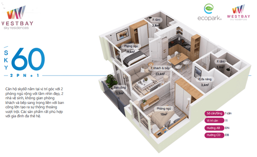 Mặt bằng căn hộ Sky60 WestBay Ecopark Mặt bằng căn hộ Sky60 WestBay Ecopark