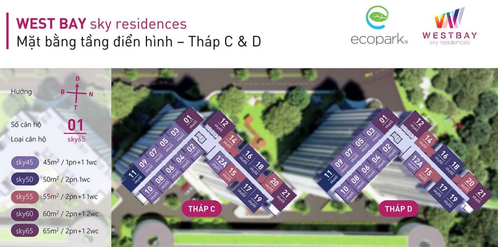 Mặt bằng tầng điển hình Tháp C - D Mặt bằng tầng điển hình Tháp C - D