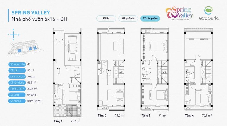 Layout Nhà Phố Spring Valley 80m2