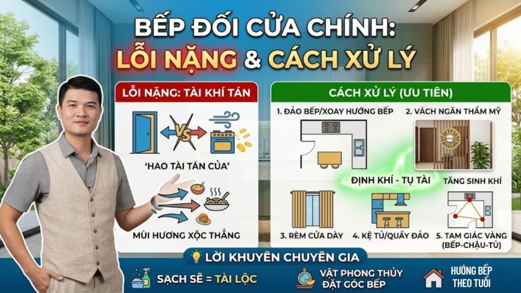Bếp Đối Diện Cửa Chính Lỗi Nặng & Cách Xử Lý