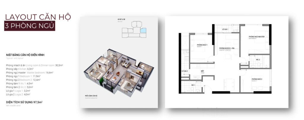 Căn hộ 2 phòng ngủ 97.5m2