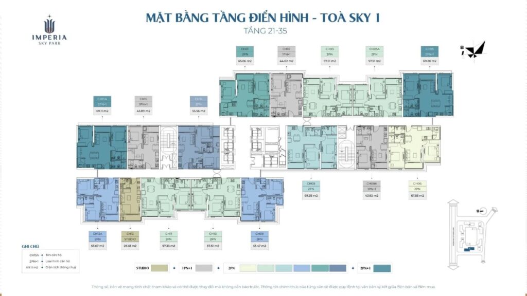 Mặt bằng tầng 21-35 tòa Sky 1 dự án Imperia Sky Park Nam An Khánh