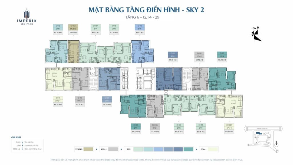 Mặt bằng tầng 6-12 tòa Sky 2 dự án Imperia Sky Park Nam An Khánh