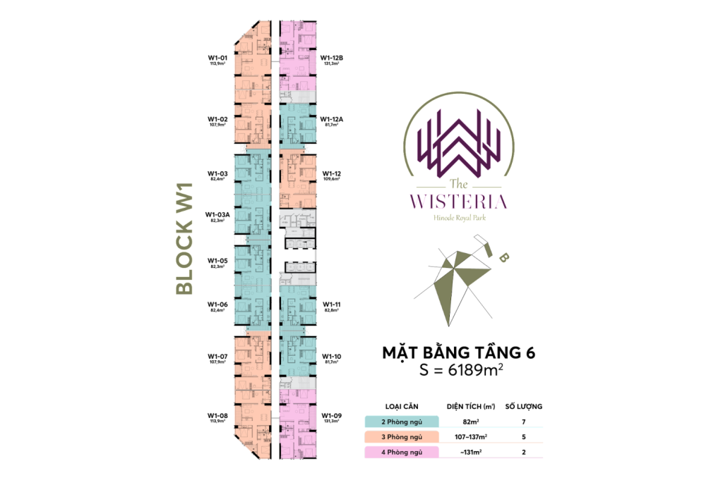 Mặt bằng tầng 6 chung cư The Westeria