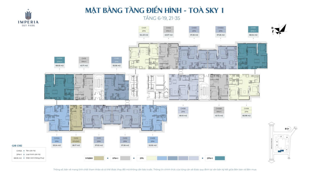 Mặt bằng điển hình Sky 1 tầng 6 - 19, 21 - 35