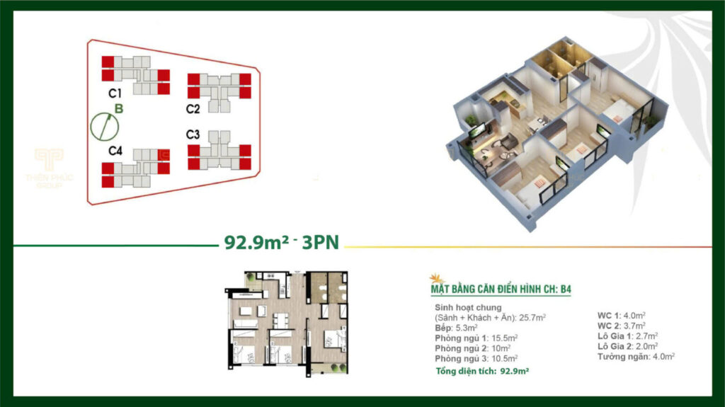 Thiết kế căn hộ 3 phòng ngủ 92.9 M2 chung cư An Bình Homeland Dương Nội
