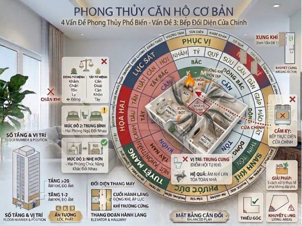 Vấn Đề 3 Bếp Đối Diện Cửa Chính