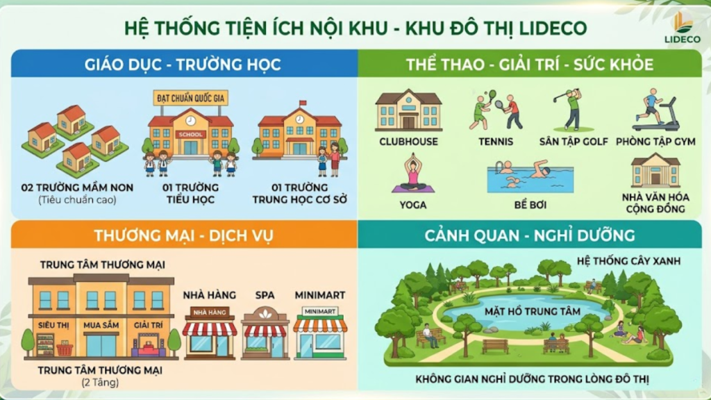 Hệ thống tiện ích nội khu Khu Đô Thị Lideco