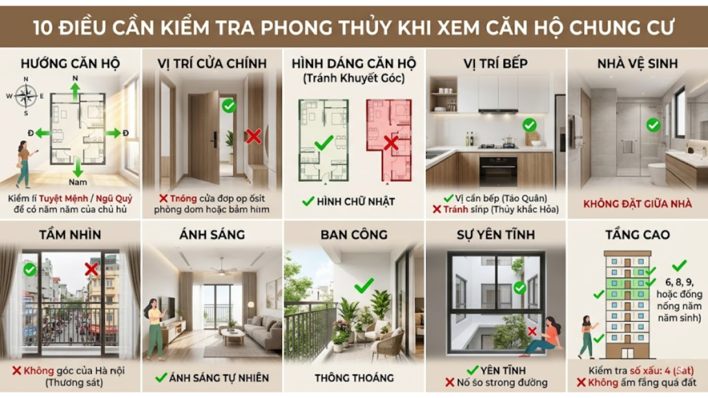 10 điều cần kiểm tra phong thủy khi xem căn hộ chung cư