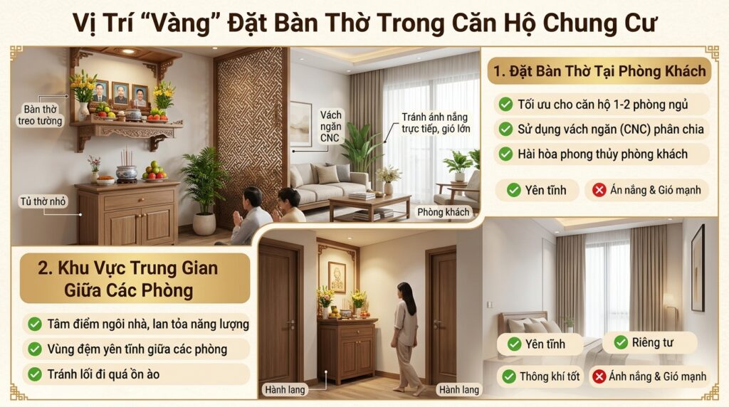 Vị trí “Vàng” để đặt bàn thờ trong căn hộ chung cư Vị trí “Vàng” để đặt bàn thờ trong căn hộ chung cư