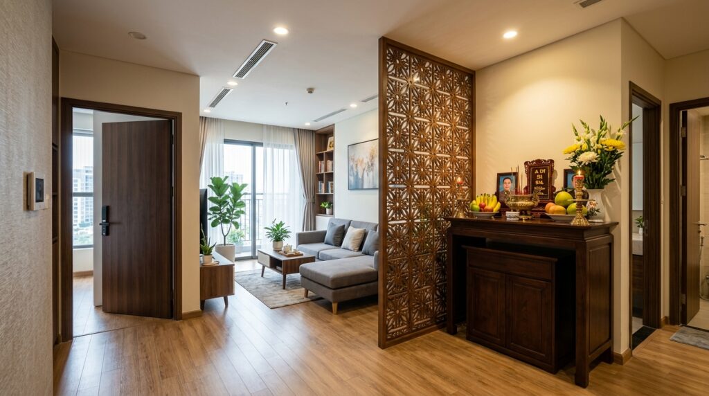 Vị trí đặt bàn thờ gia tiên trong phòng khách chung cư