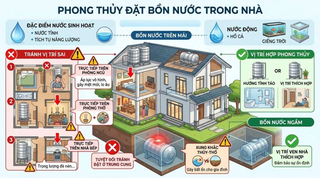Cách bố trí bồn nước theo phong thủy gia trạch